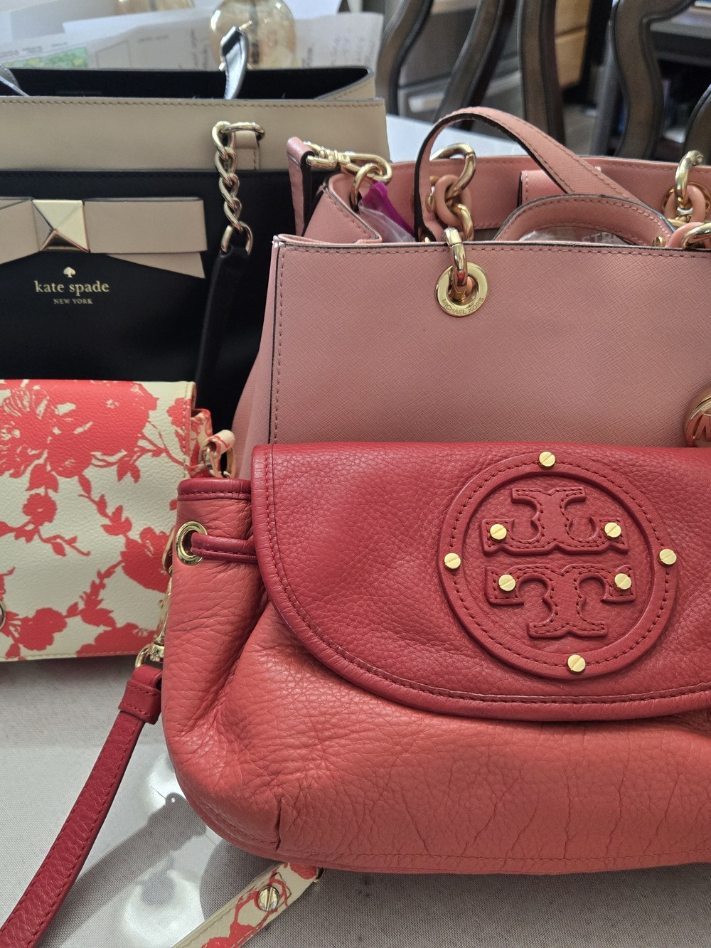 kate spade,2Tory BURCH Coral Red and Pink Leather Shoulder Bag Set,Michael KORS.
